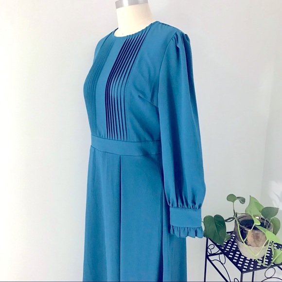Teal Blue Long Sleeve Cocktail Dress - Picture 7 of 16